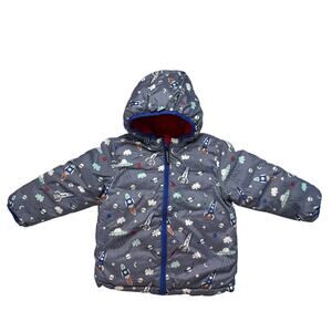 ANDY & EVAN Reversible Space Hooded Puffer Jacket Size 3T Red Lined Pockets